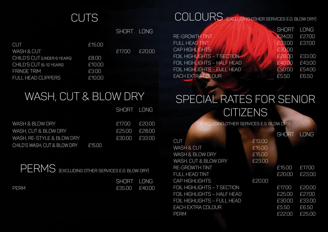 Price List Zoe S Mobile Hairdressing